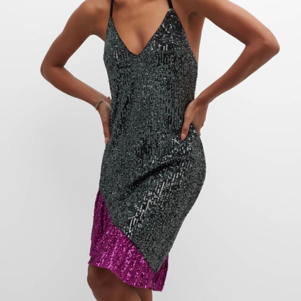 One33 Social Black & Purple Sequin Colorblock Backless Halter Dress — image 4 of 8